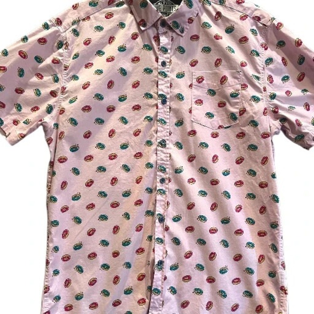 Five Point Industries Button Up Shirt Donut Design Short Sleeve Large Mens